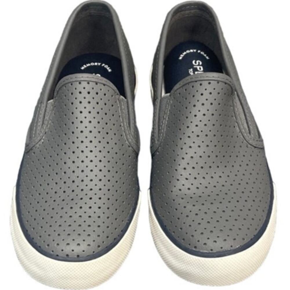 Sperry Pier Side Gray Leather Perforated Slip On Loafer Sneaker Women 7